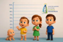 illustración de crecimiento y curvas de crecimiento con logo de la clínica pediátrica Nuestra Señora de Fátima